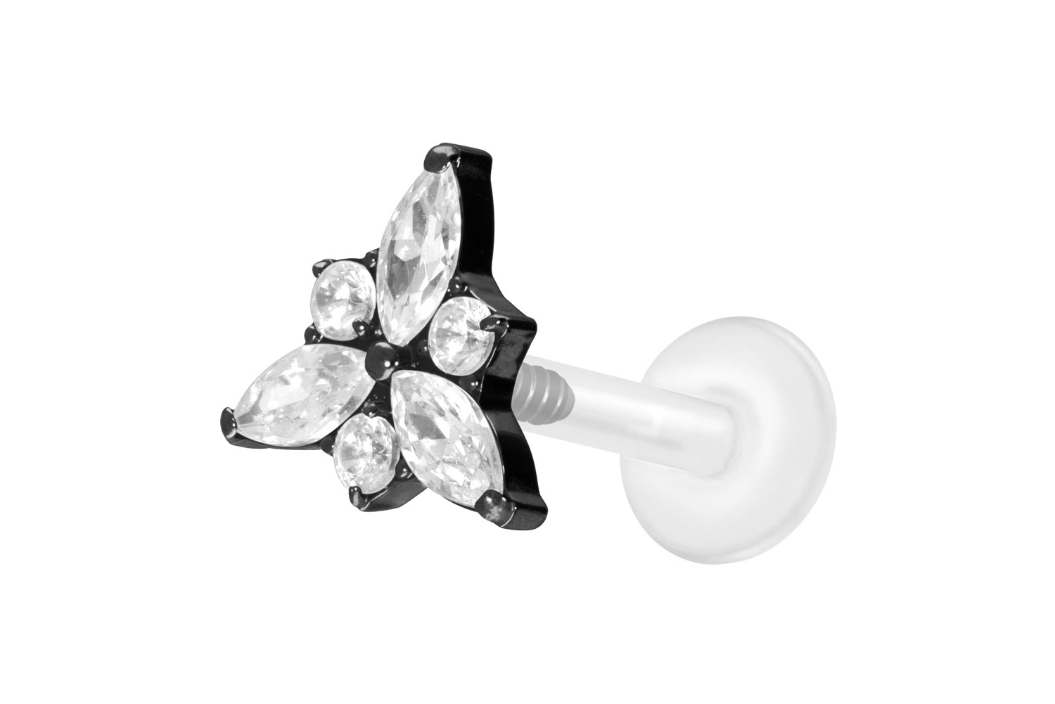 PTFE Labret Piercing mit Innengewinde + Titan-Aufsatz KRISTALLBLÜTE